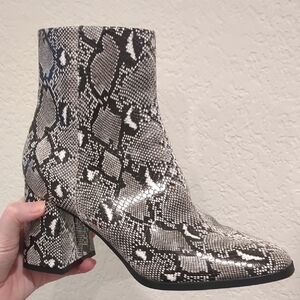 Madden Girl Snakeskin Block Heel Ankle Boots - Black & White